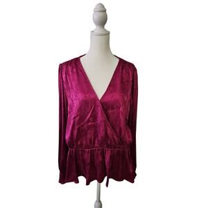 Michael Kors Fuchsia Jacquard Faux-Wrap Peplum Blouse - XL